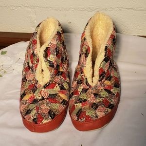 Festive patchwork pattern fleece lined slippers 7